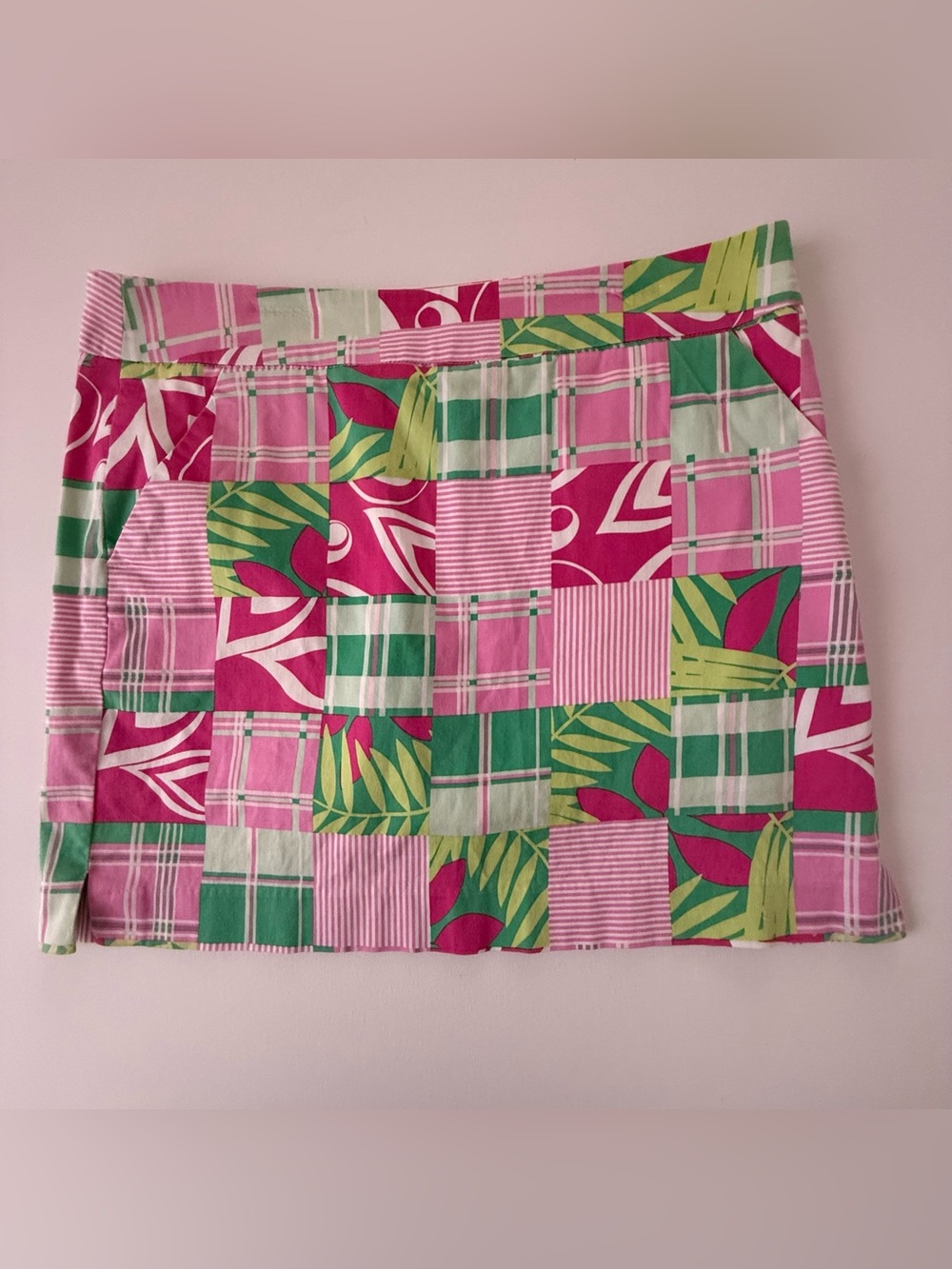 Bright Pink & Green Patchwork Mini Skirt